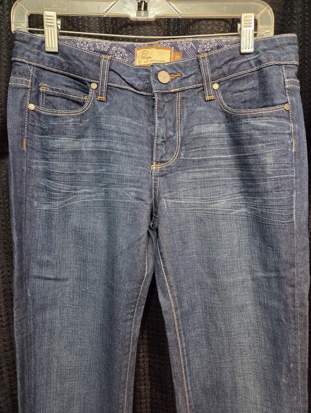 PAIGE Light Blue Denim Jeans with Navy Bandana Trim